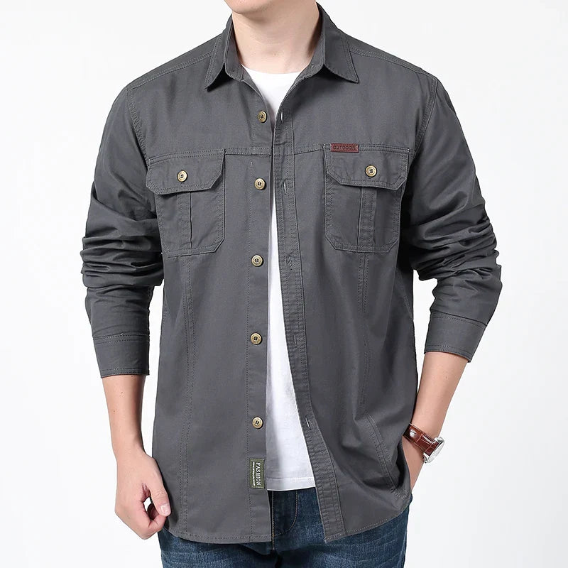 Men's Clothing Military Tactical Shirts Multi-Pockets Work Cargo