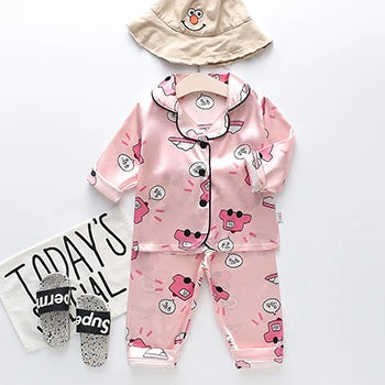 Toddler Girls Silk Satin Pajamas Sets Cartoon Kids