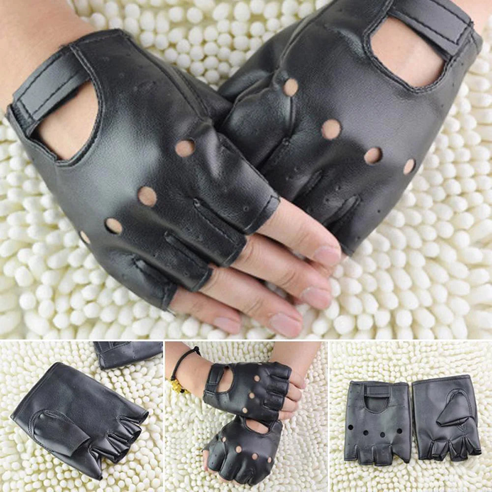 1Pair PU Leather Gloves Outdoor Black Motorcycle Driving