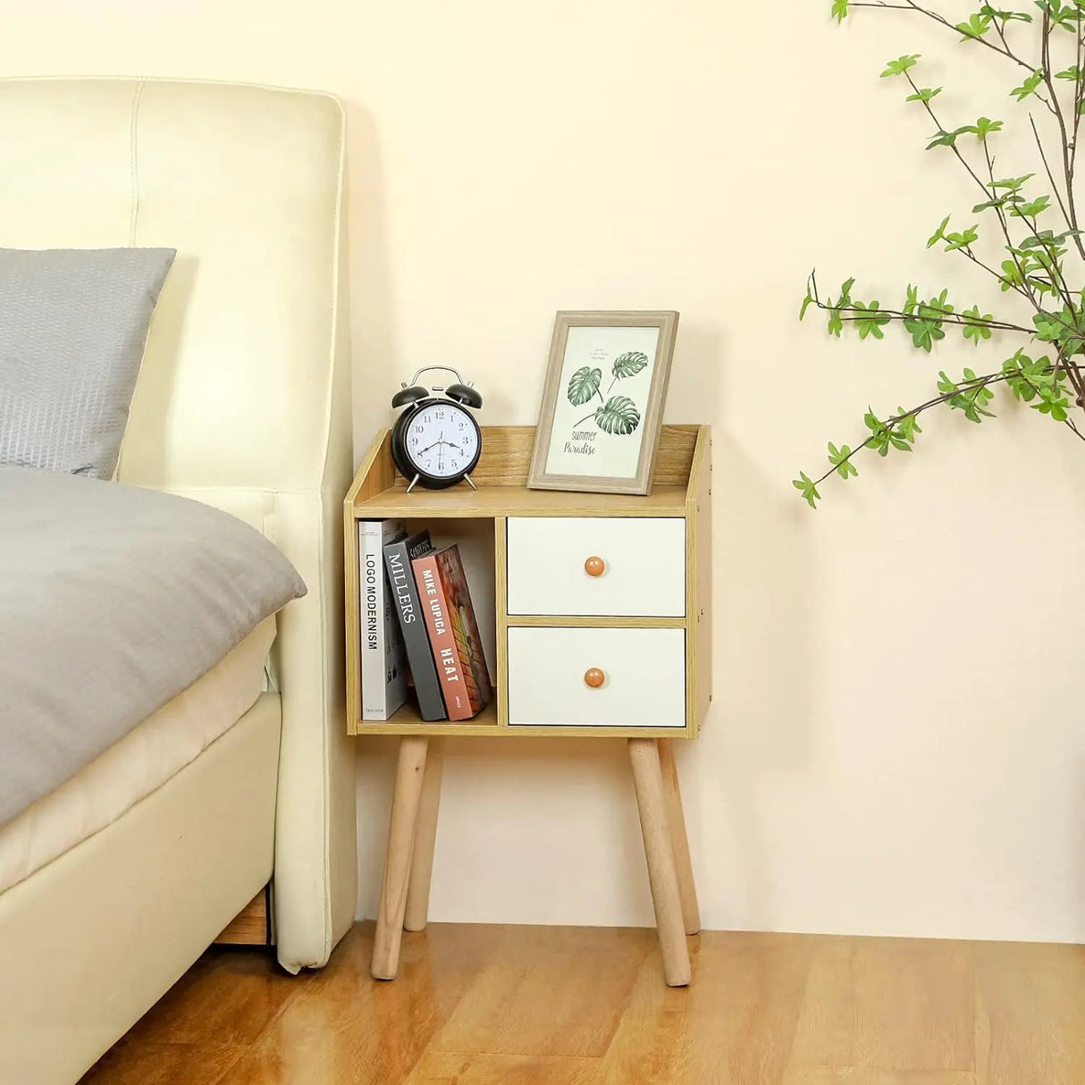 Night Stand, Bedside Table with Drawers Mid Century