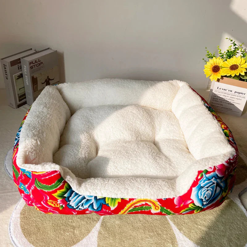 Washable Cozy Plush Pet Bed Winter Warm Flower