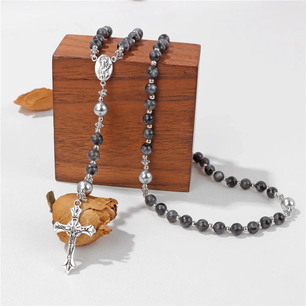 Natural Labradorite Tiger Eye Stone Bracelet Catholic Christ