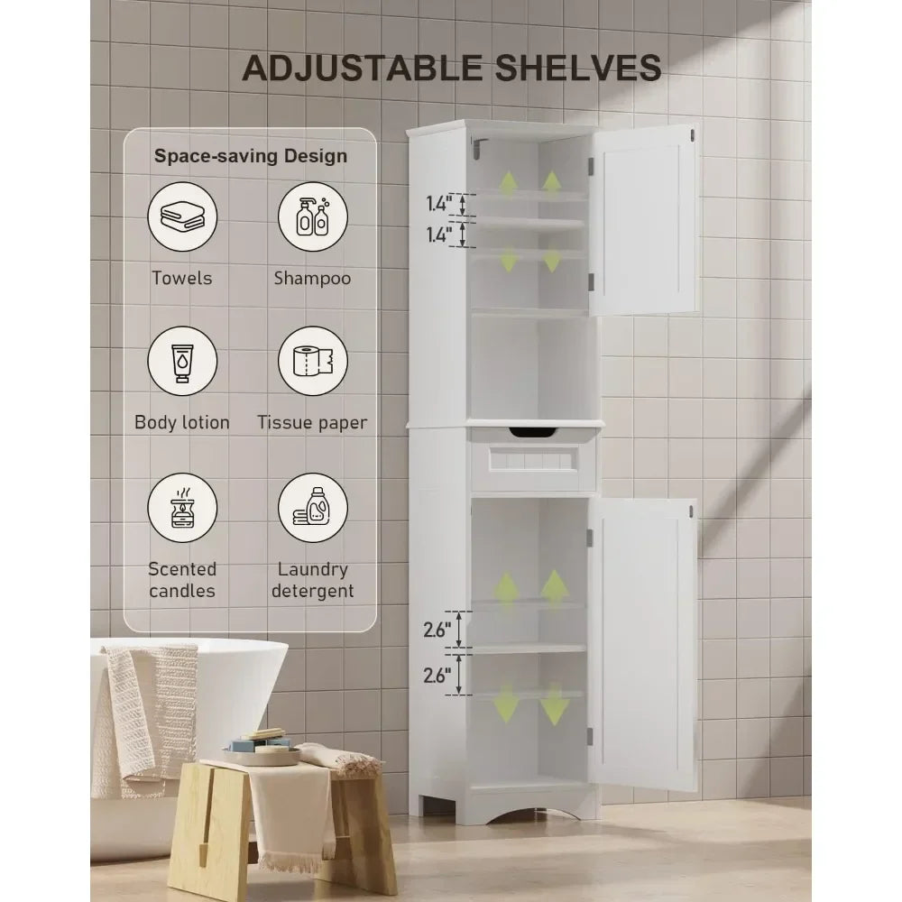 Tall Bathroom Storage Cabinet W/ 2 Doors &