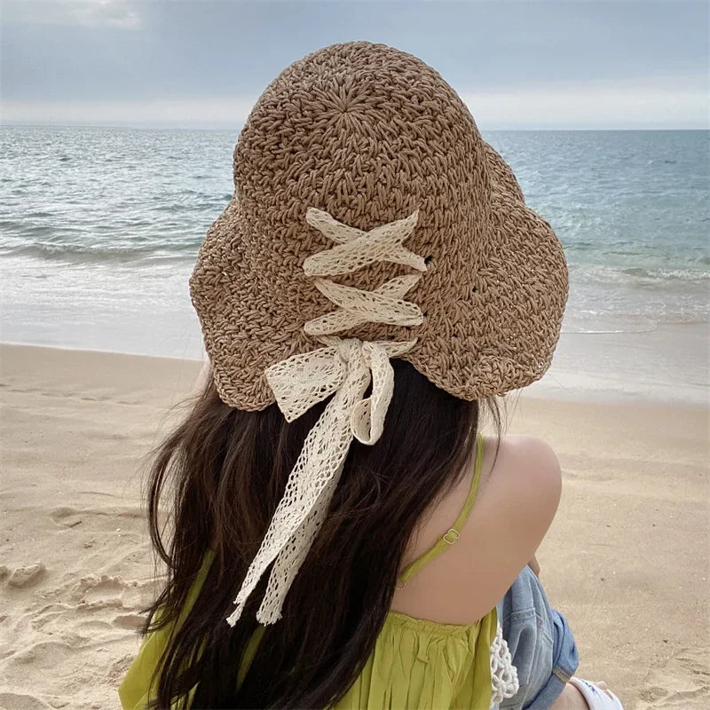 Women's Large Brim Straw Beach Hats Girl Cap