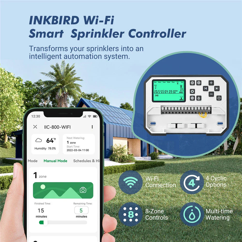 INKBIRD 8-Zone Control Wi-Fi Smart Sprinkler Controller Indoor/Outdoor