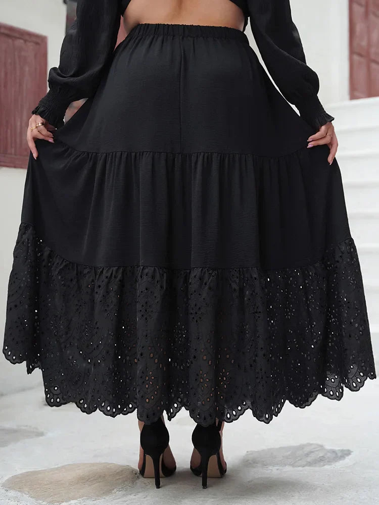 GIBSIE Plus Size Hollow out Scallop Hem Ruffled
