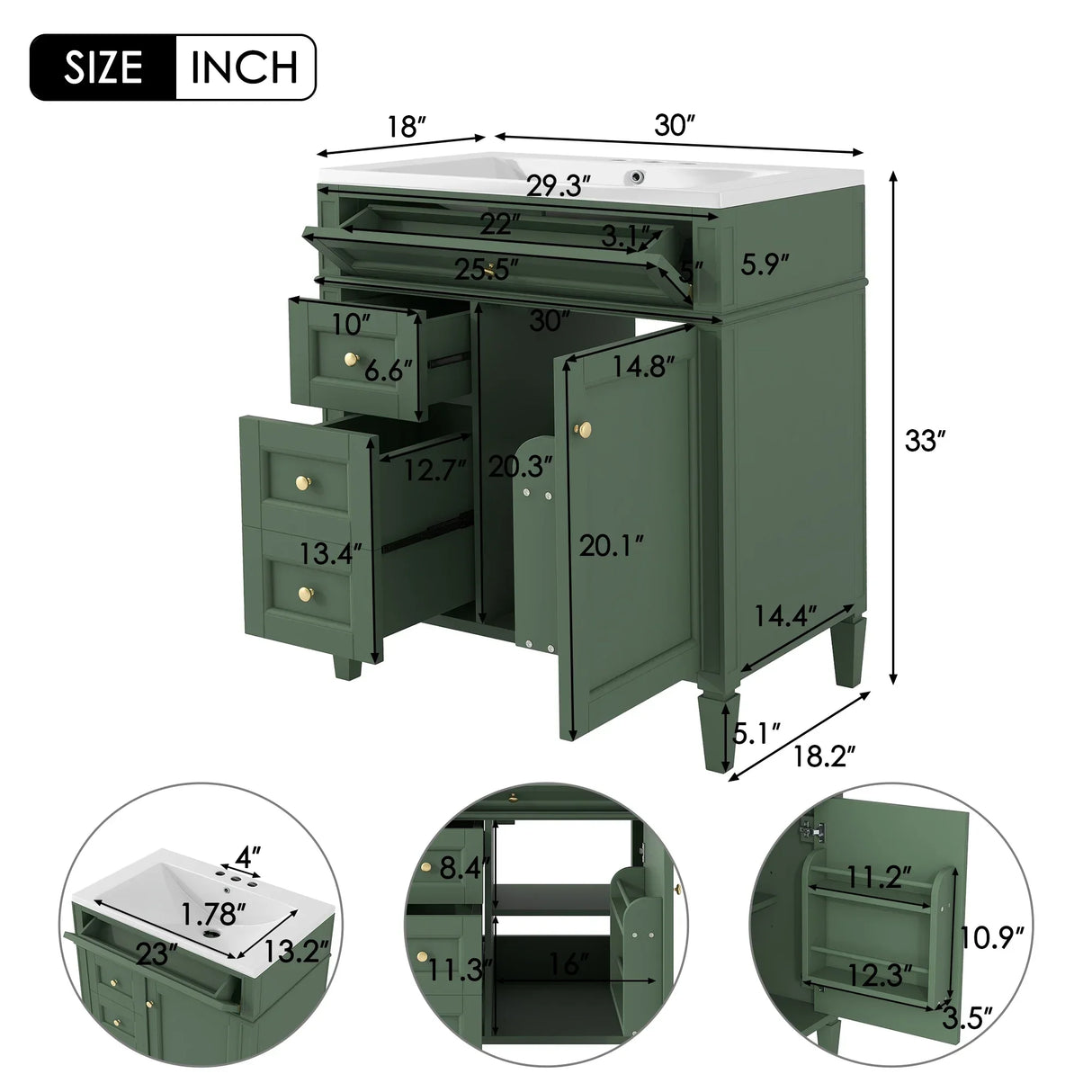 30'' Bathroom Vanity with Top Sink,Bathroom Storage Cabinet