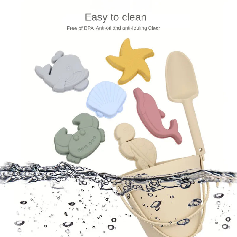 8Pcs Summer Beach Toys Kids Soft Silicone Sandbox