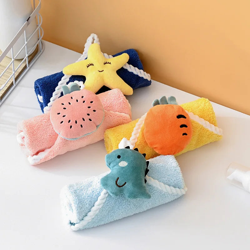Cute Cartoon Hanging Hand Towels Soft Plush Absorbent