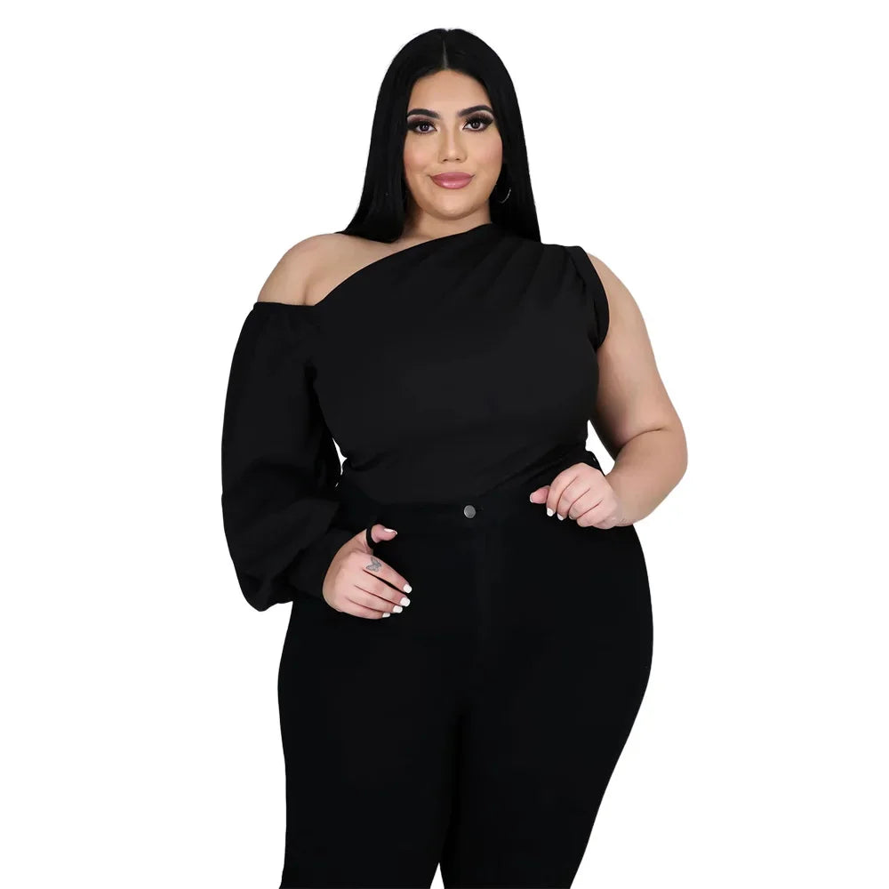 CMYAYA Plus Size XL5XL One Shoulder Sleeve Skew