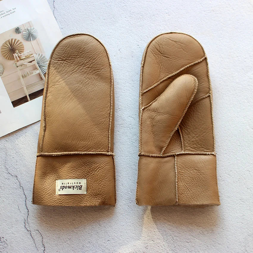 Sheepskin Fur Mittens Women's Leather Wool Color Winter