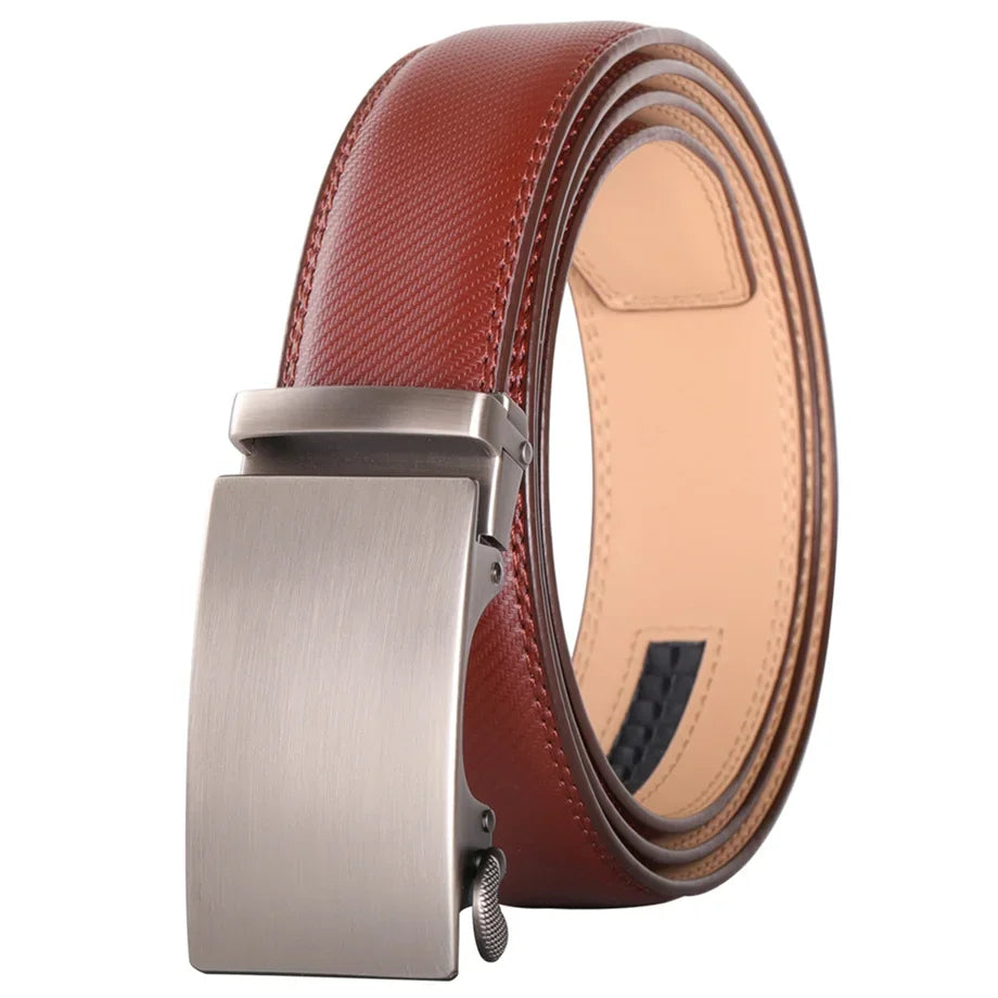 Plyesxale Brown Leather Belt Men 2024 Automatic Buckle
