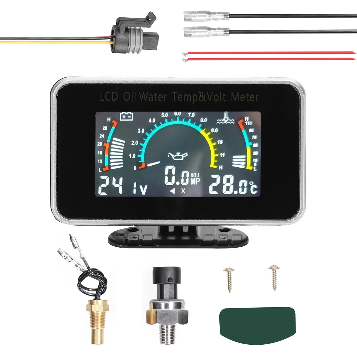 3-in-1 Car LCD Digital Gauge: Oil Pressure, Voltage, Water Temperature