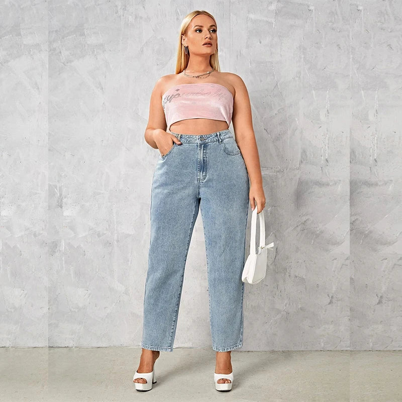 Plus Size Women Jeans Autumn Dark Blue 175cm
