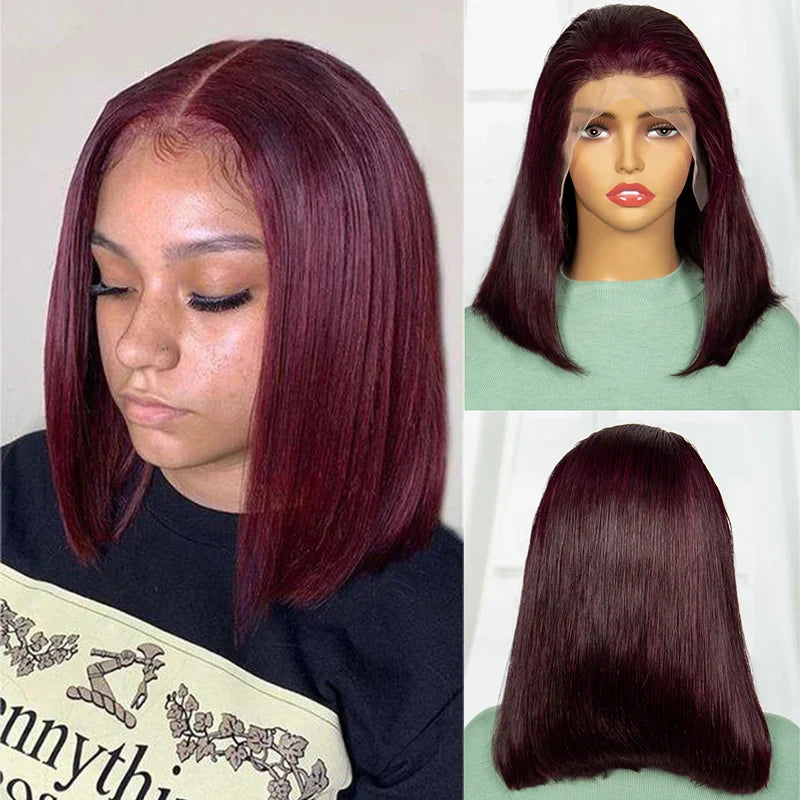 99J Burgundy Straight Short Wig Double Drawn 13x4