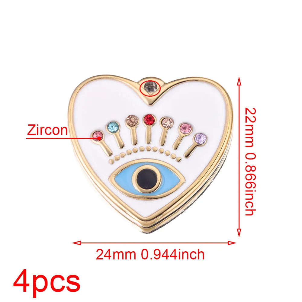 4pcs Stainless Steel Evil Eye Charms Heart Enamel