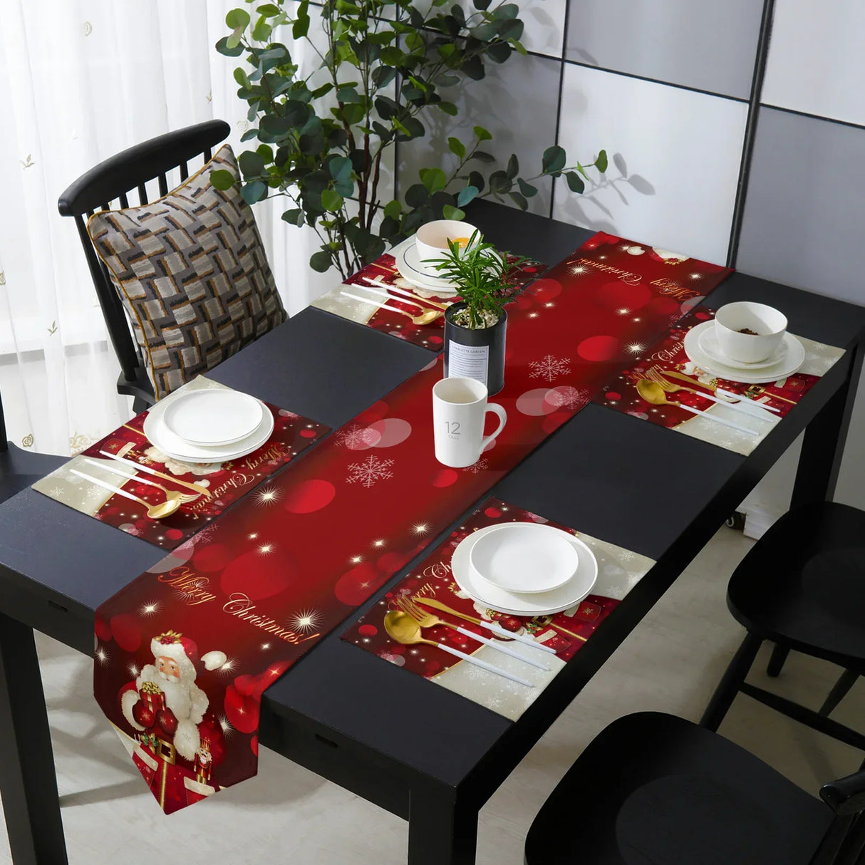 Christmas Snowman Santa Claus Table Runner Not Included