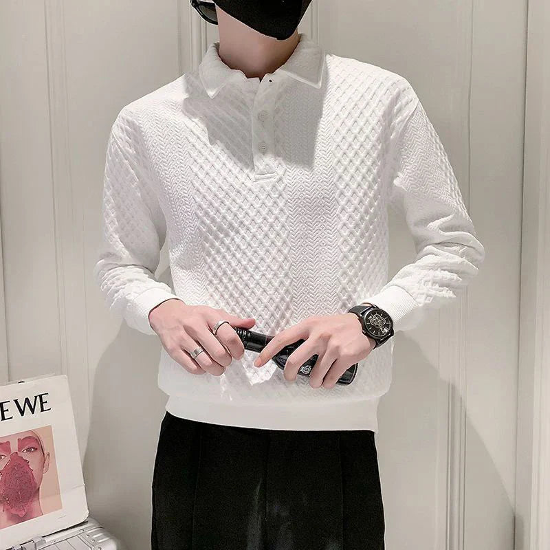 Argyle Plaid Print Long Sleeve Men Polo T