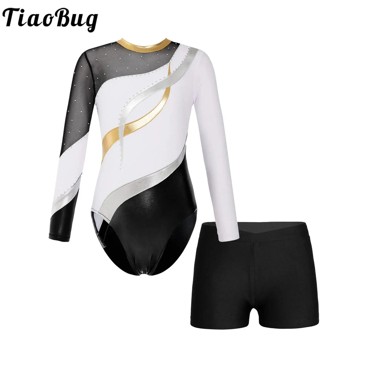 Kids Girls Gymnastics Leotards Bronzing Long Sleeve Leotards