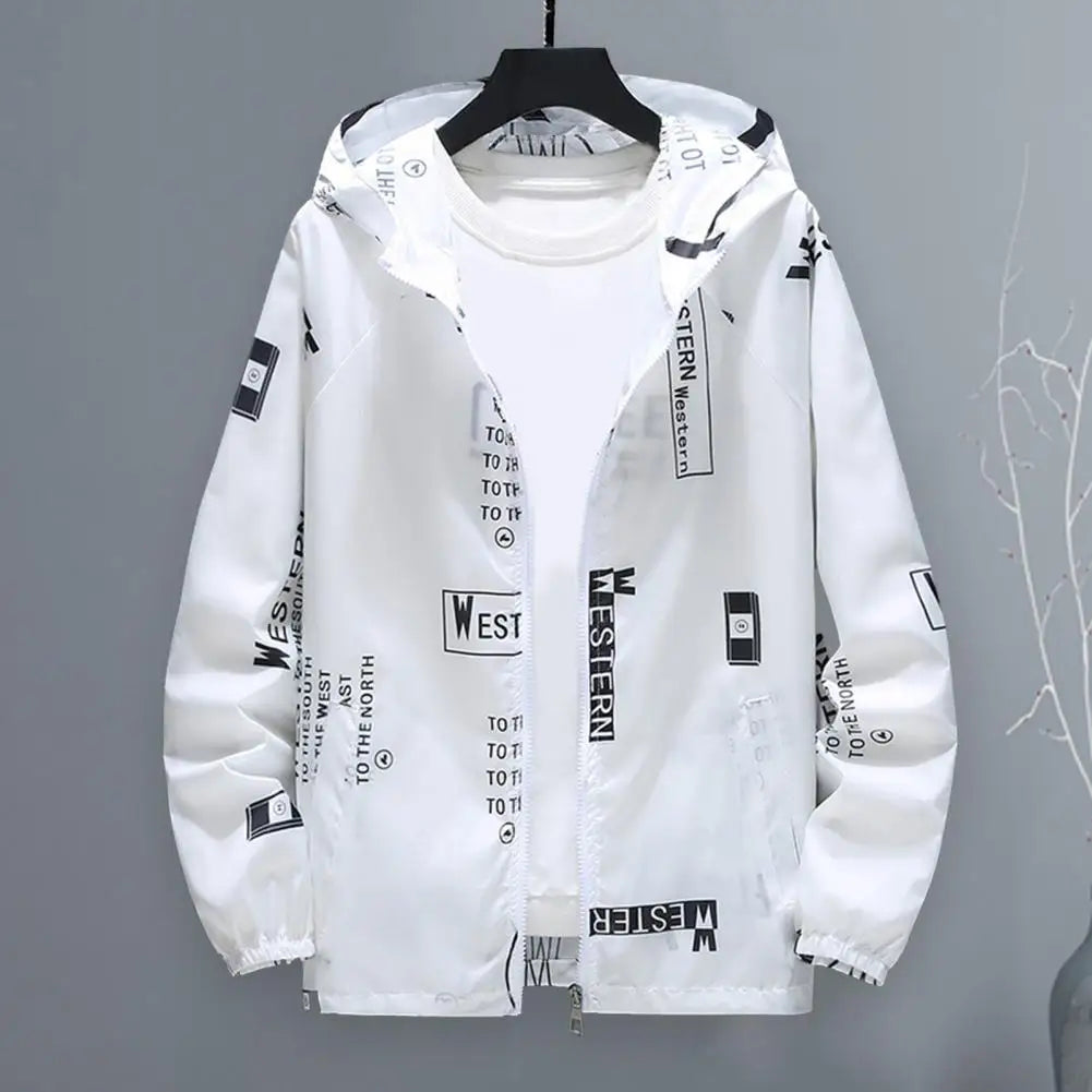 Men Windbreakers Hooded Jacket Zipper Closure Anti-UV Breathable