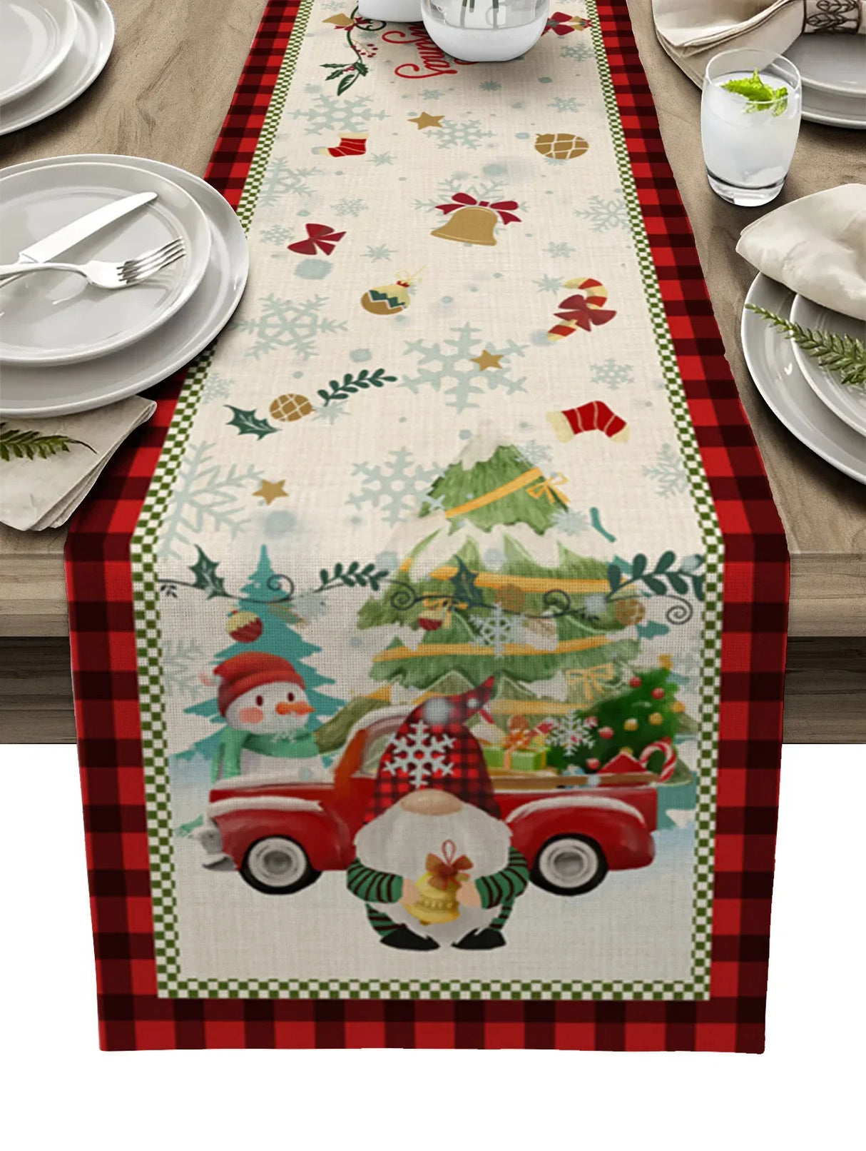 Christmas Snowflake Texture Linen Table Runners Wedding Decoration