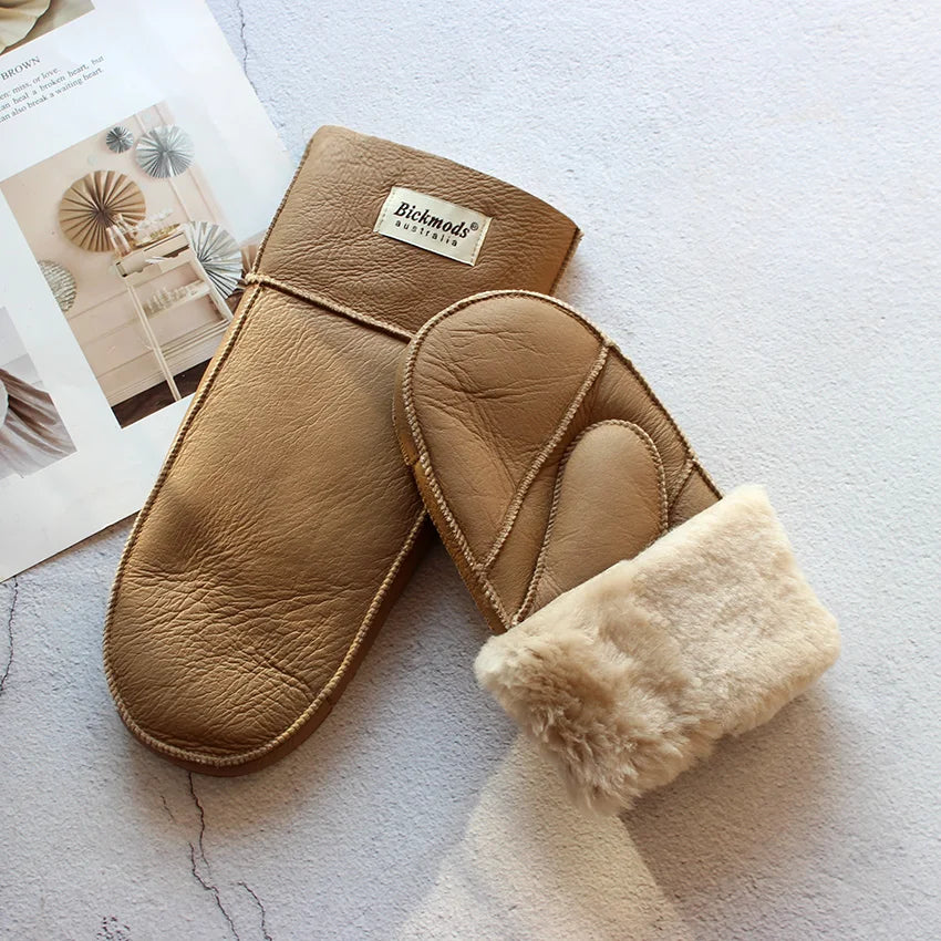 Sheepskin Fur Mittens Women's Leather Wool Color Winter