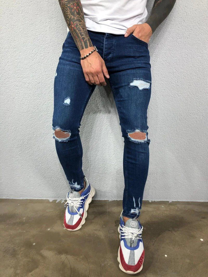 Jeans For Men 2022 Gradient Color Ripped White