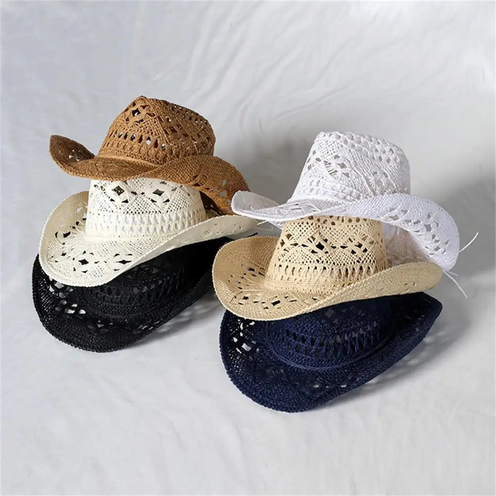 Western Cowboy Straw Hat Summer Men Women Wide