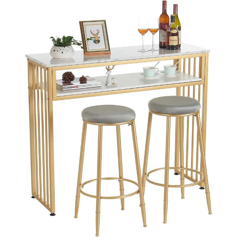 GOLASON Bar Table Gold Bar Table, High Top