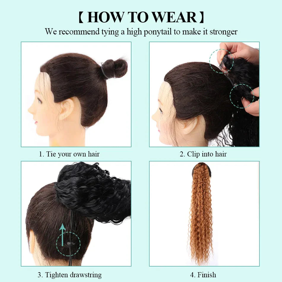 Long Curly Ponytail 80CM Synthetic Drawstring Ponytail Extensions