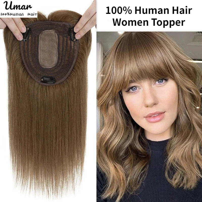 Hair Topper With Bangs Women 100% Human Hair