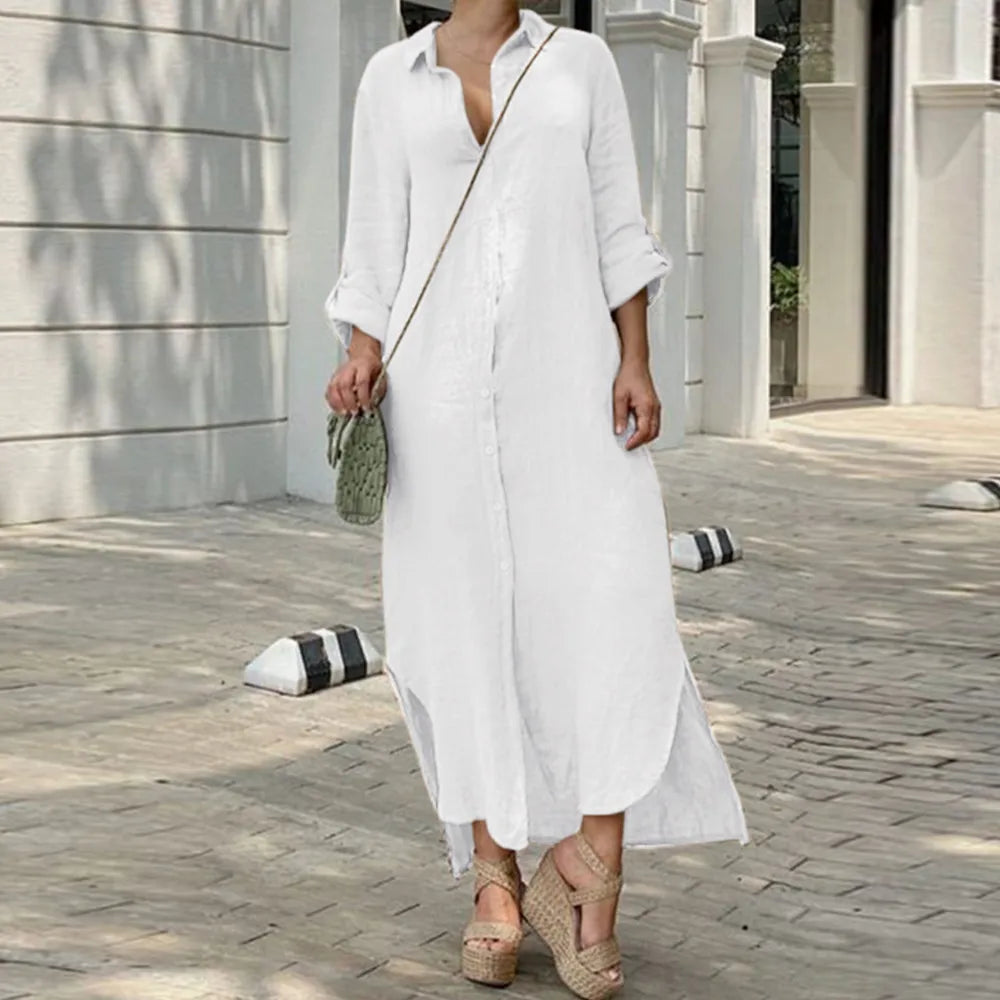 Plus Size Cotton Linen Long Dress for Women