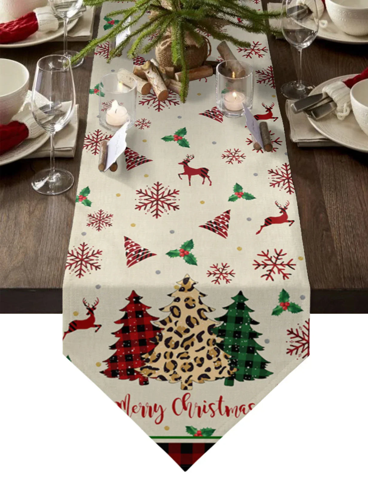 Christmas Snowflake Elk Linen Stain Resistant Table Runner