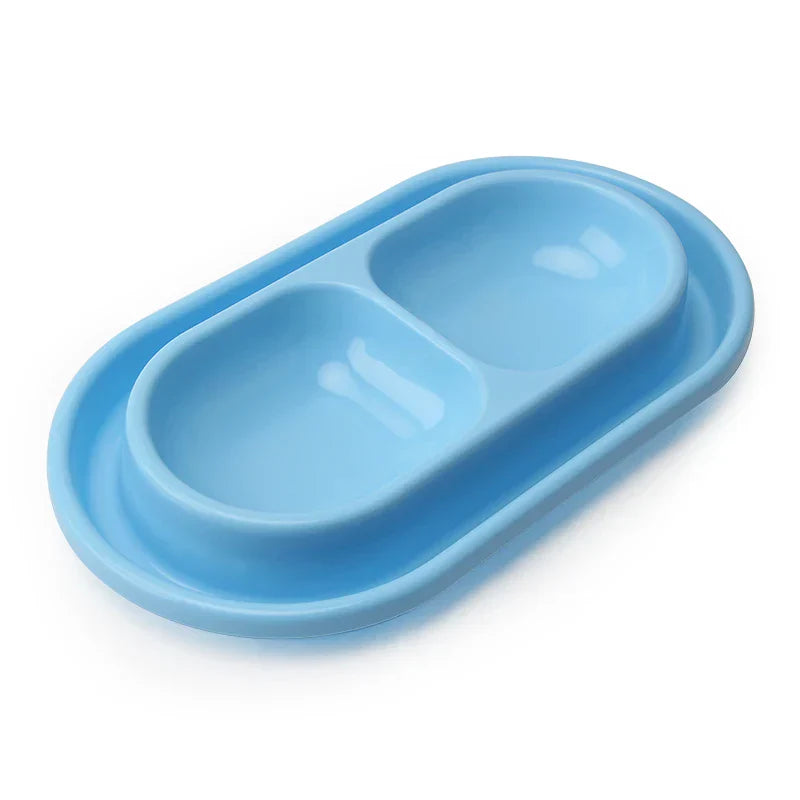 Pet Double Bowl Plastic Kitten Dog Food Drinking