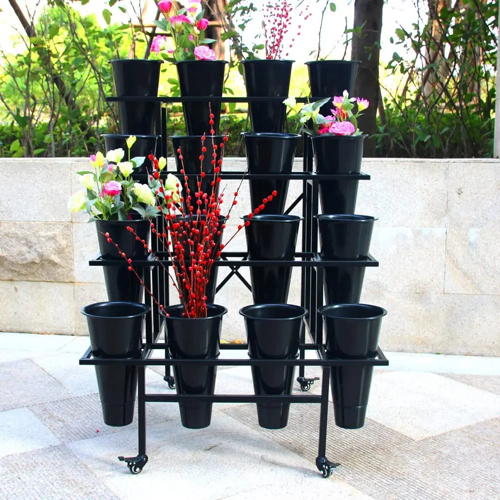 Flower Display Stand with 16pcs Plastic Buckets