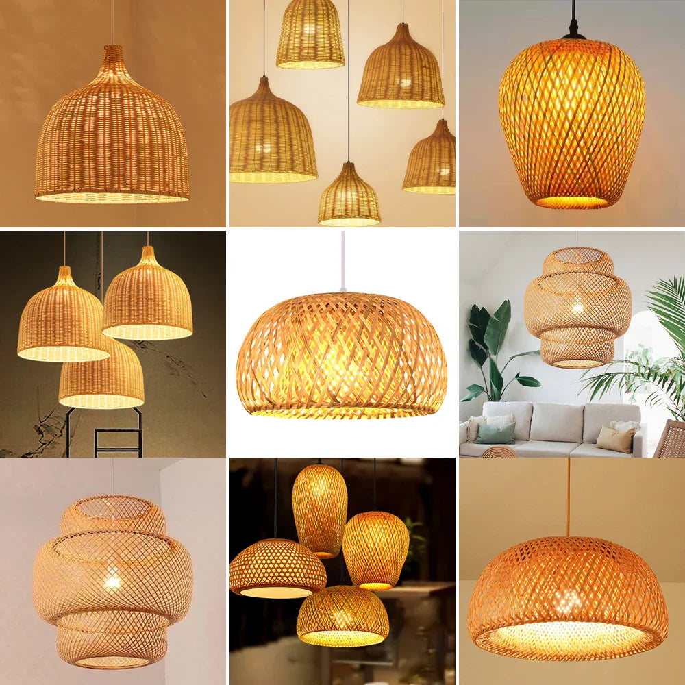 Bamboo Pendant Lamp Hand Knitted Chinese Style Weaving