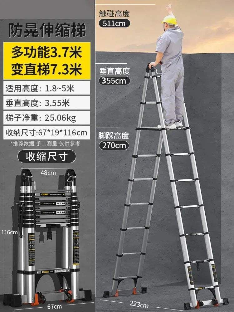 Home Kitchen Telescopic Ladder Aluminum Alloy Step Stools