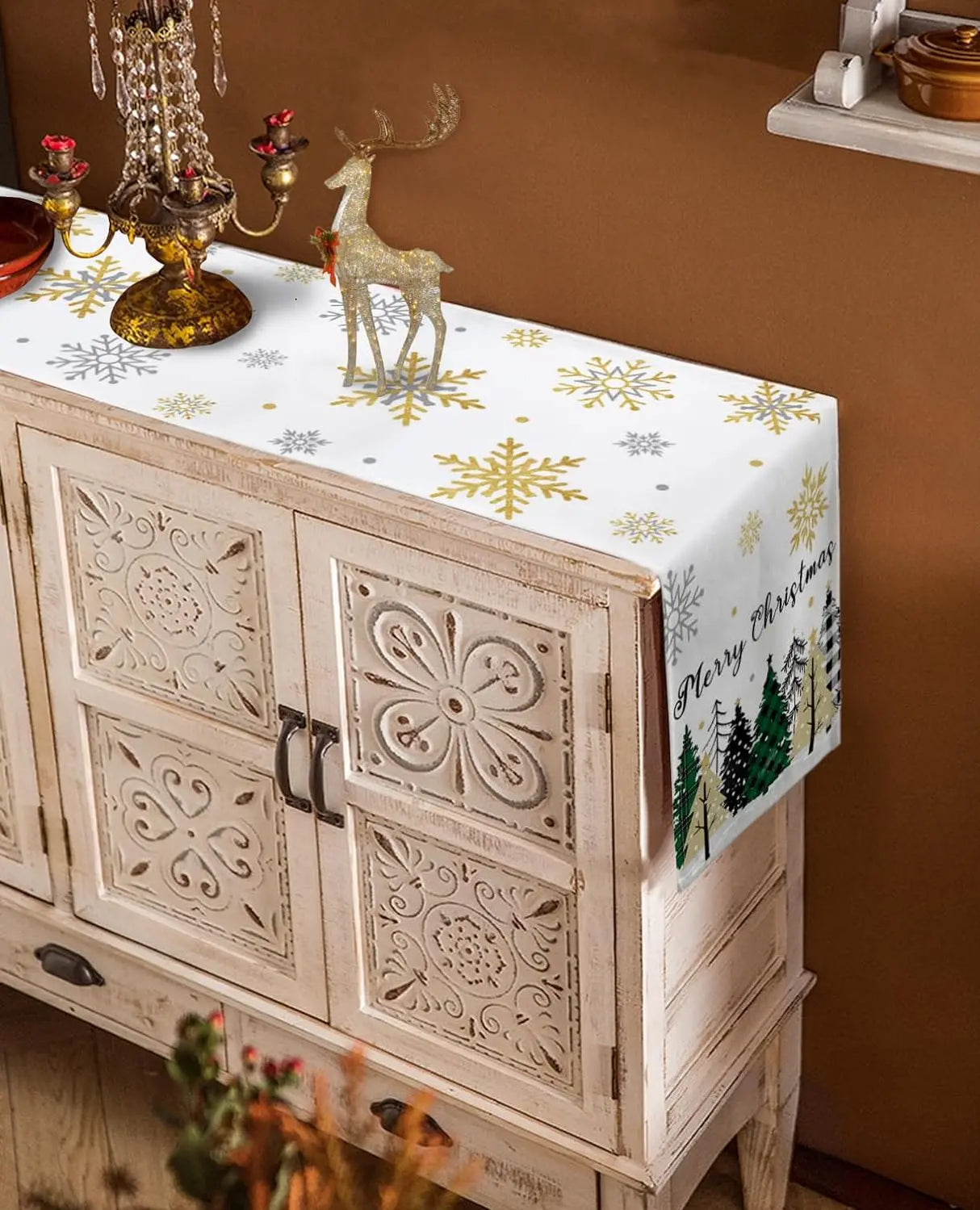 Christmas Snowflake Forest Linen Table Runners Dresser Scarves