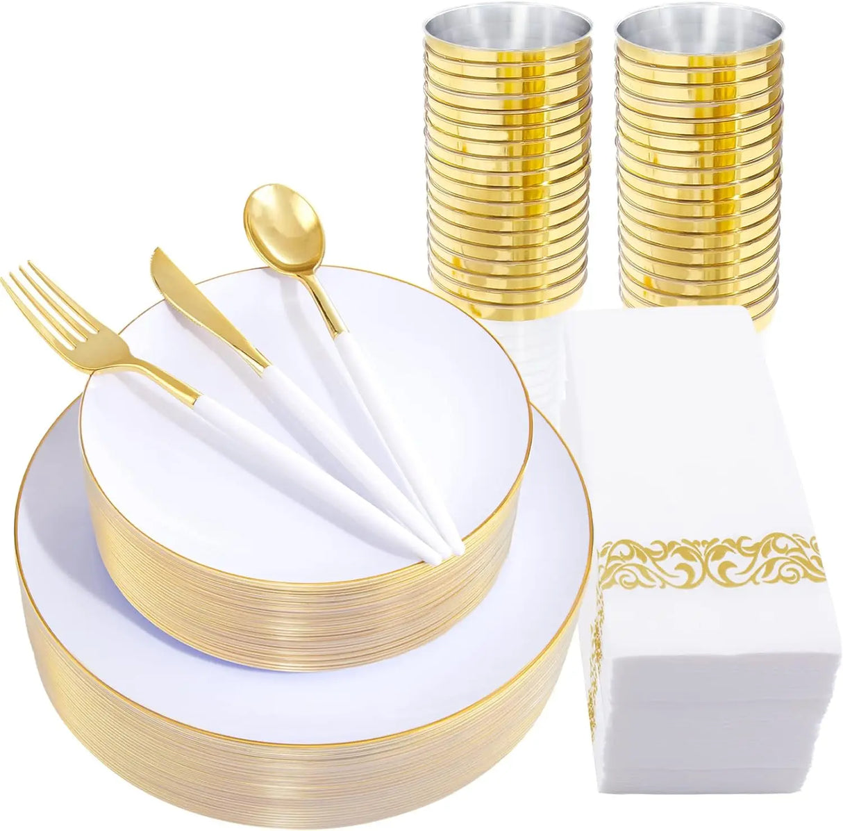 350PCS Gold Disposable Dinnerware Set for 50 Guests,