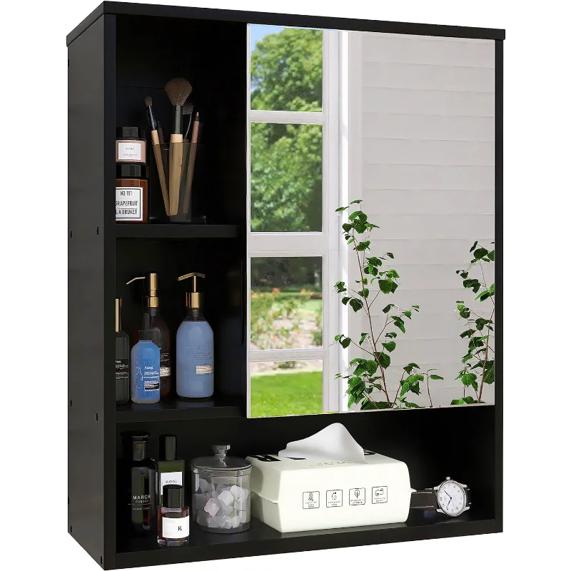 SMIBUY Bathroom Mirror Cabinet Wall Mounted, Bamboo Space