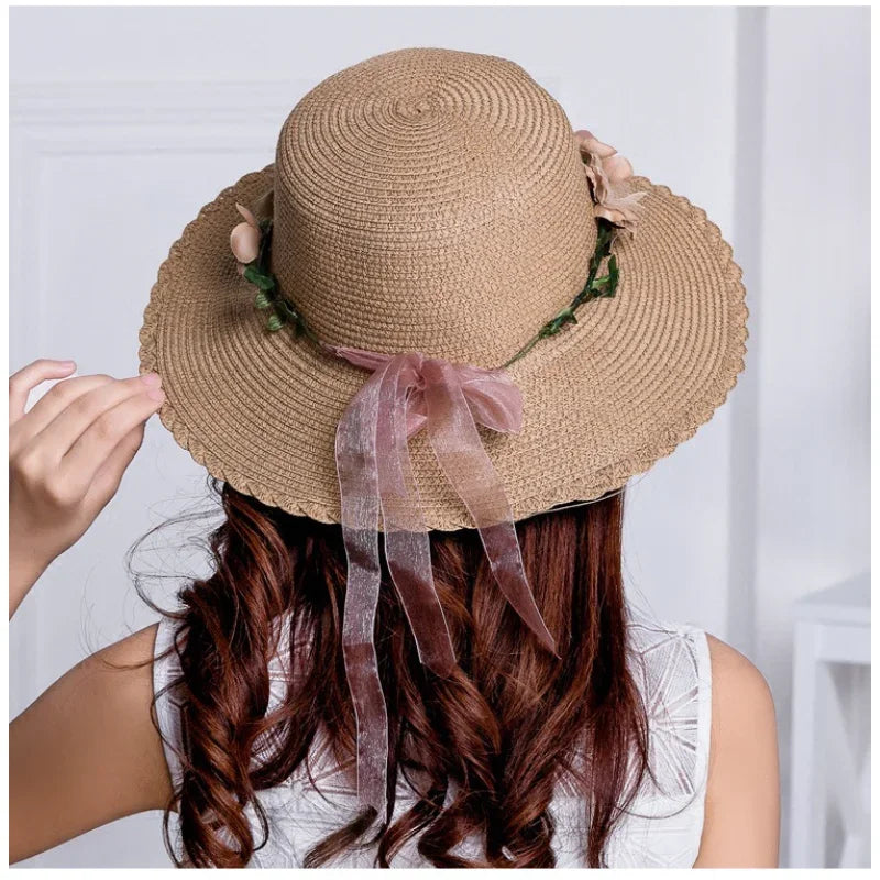 Wreath Straw Hats Summer Sun Hat Ladies Elegant