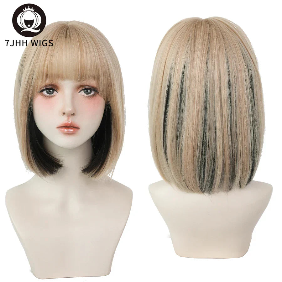 7JHH WIGS Black Short Bob Wig for Girl