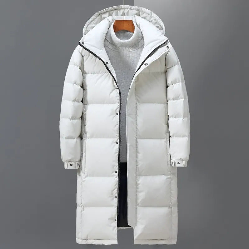 Men Winter Long Duck Down Coats Hooded Casual