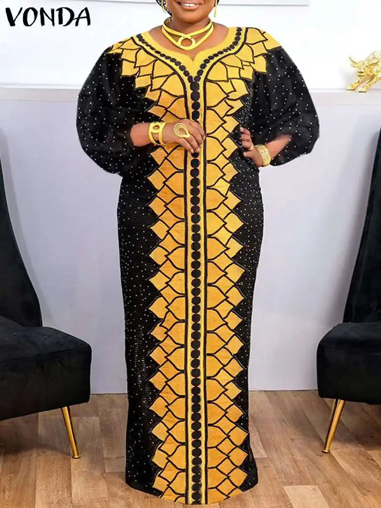 Plus Size 5XL VONDA Bohemian Women Printed Maxi