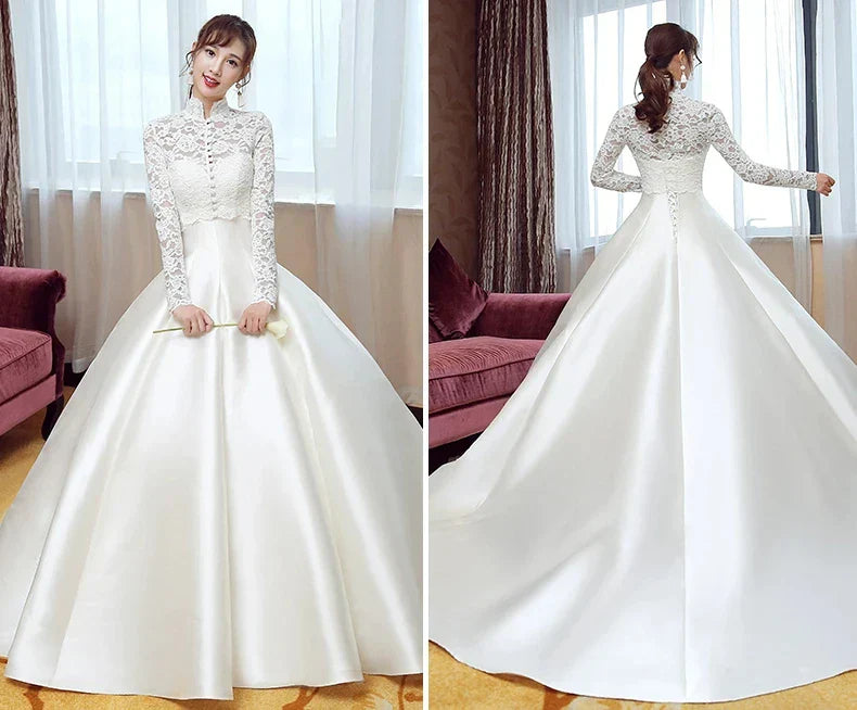 High Neck Lace Wedding Dress Jacket Capes Full
