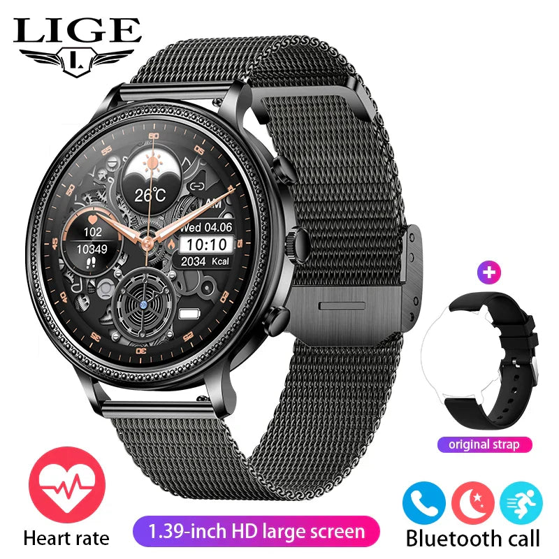 LIGE Luxury Smart Watches For Women Bluetooth Call