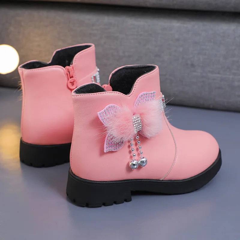 Children's Shoes Girl Mid Length Warm Leather Boots