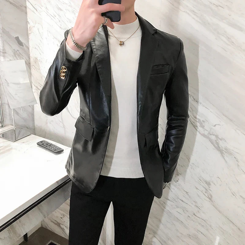 2022 Autumn Leather Jacket Men Slim fit Casual