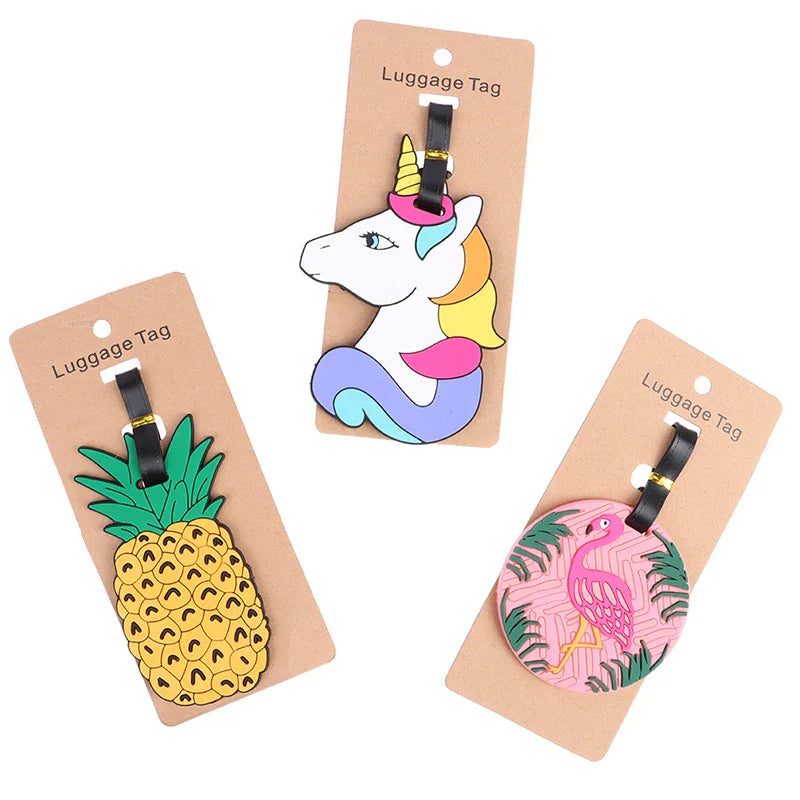 1PC Cute Cartoon Hawaiian Flamingo Silicone Luggage Tag