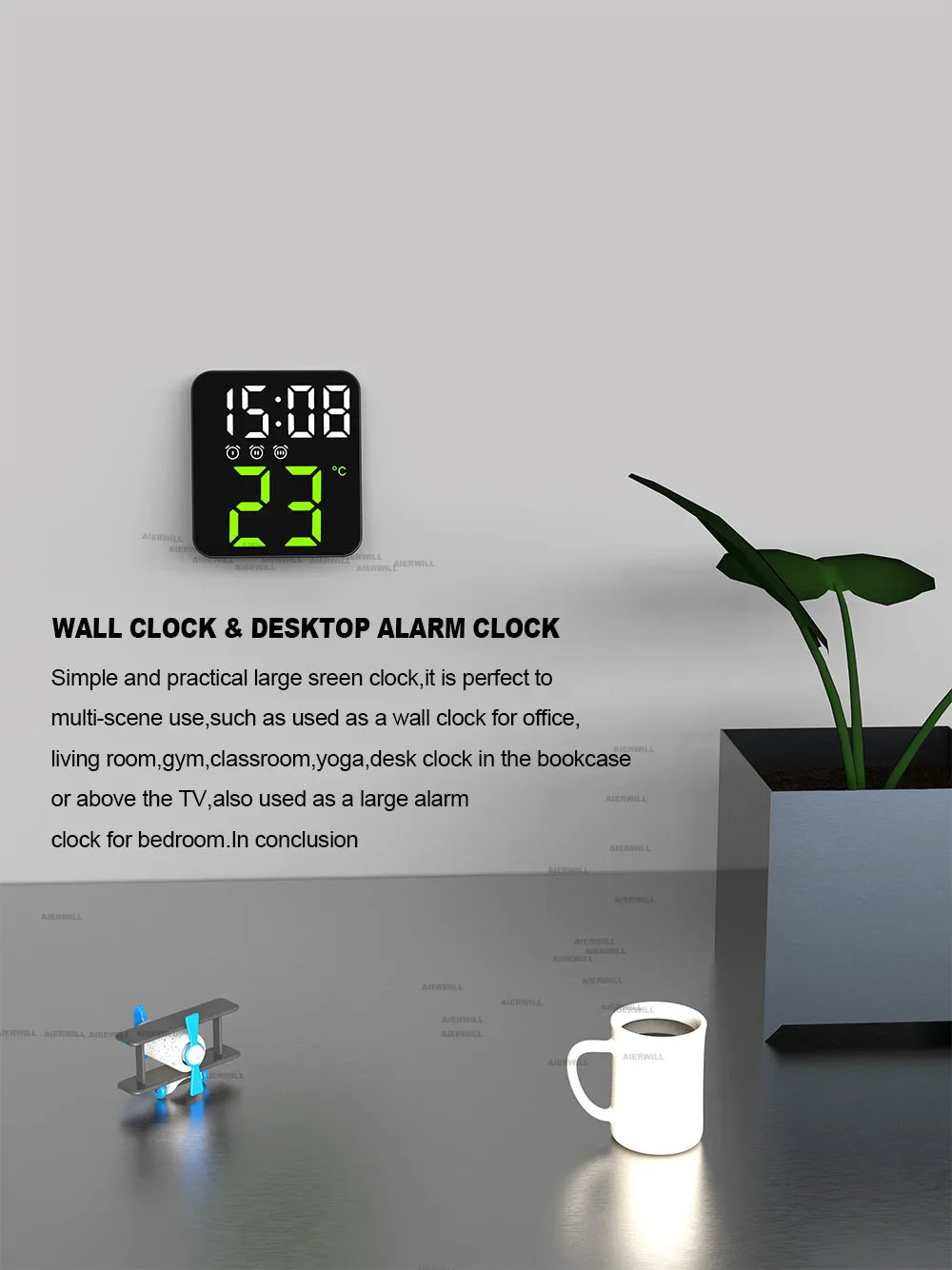 Digital Alarm Clock for Bedrooms with Temperature Adjustable